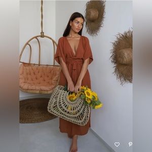 Hazel & Folk Melody Maxi Dress in Cinnamon XS S NWOT.